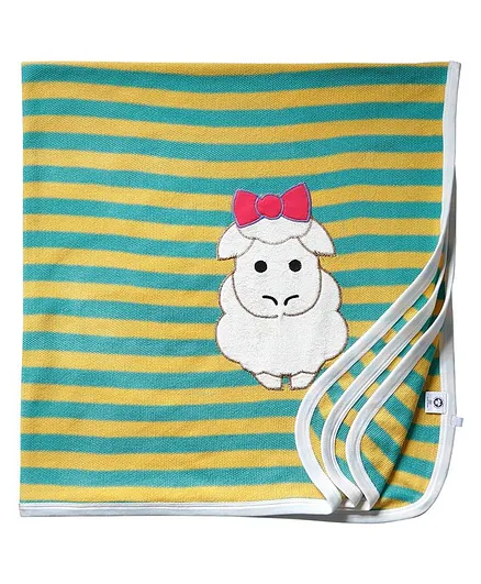 Pranava Organic Cotton Sheep Patch Blanket - White