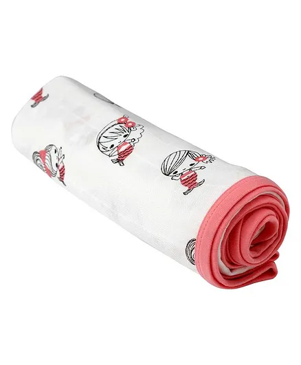 Pranava Organics Muslin Mermaid Print Blanket - White