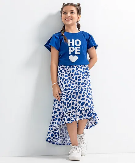 Ollington St. Flutter Sleeves Top and Skirt Set Printed - Blue