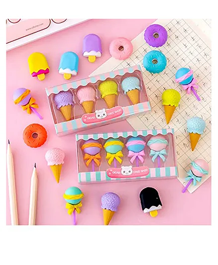 Crackles Cutest Dessert Food Erasers Puzzle Pack of 4 - Multicolour