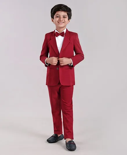 Babyhug Full Sleeves Solid Party Suit with Bow - Red White
