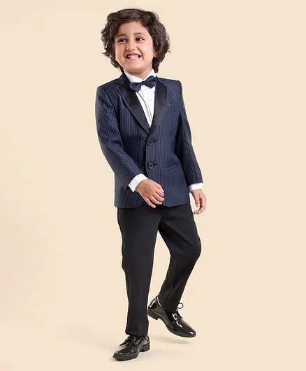 Babyhug Full Sleeves Party Suit with Bow Solid - Navy Blue