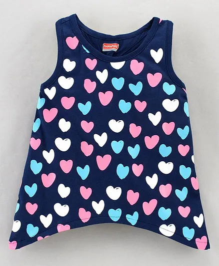 Babyhug Sleeveless Tee Hearts Print - Navy Blue