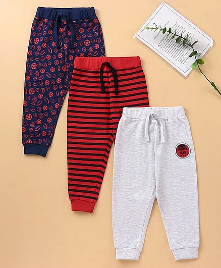 Babyhug Full Length Cotton Lounge Pants Printed and Solid Pack of 3- Multicolor