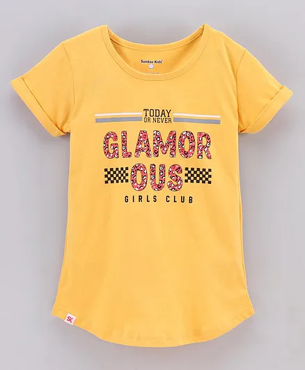 Sundae Kids Half Sleeves Top Glamorous Print - Yellow