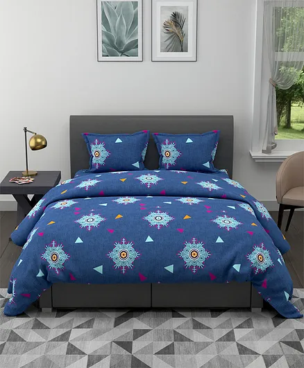Bianca Ultra Soft King Size Ac Comforter & Bedsheet Set With 2 Pillow Covers Geometric- Blue