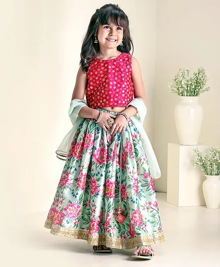 Babyhug Sleeveless Choli & Lehenga with Dupatta - Pink
