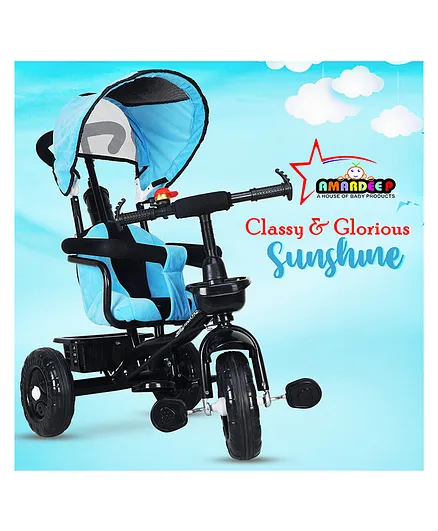 Amardeep Baby Tricycle Sunshine With Safety Armrest Parental Control and Canopy - Blue