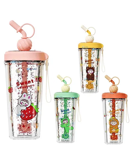 FunBlast Sweet Strawberry Print Tumbler with Straw Sipper - 400 ML