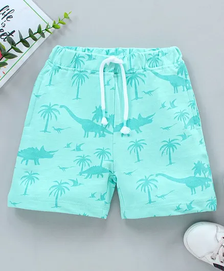 Babyhug Cotton Shorts Dino Print - Sky Blue