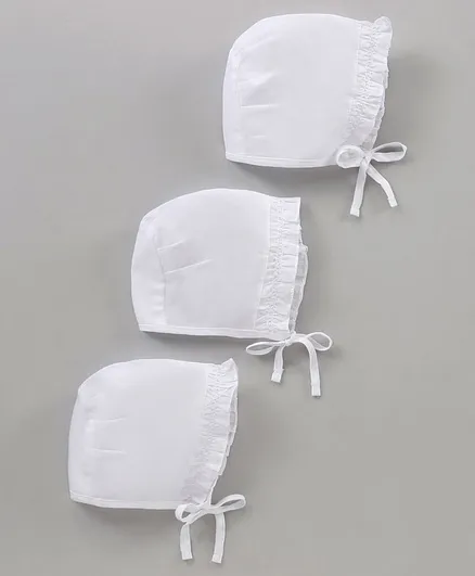 Babyhug 100% Cotton Solid Cap Pack of 3 White- Diameter 9 cm