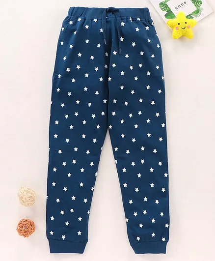 Babyhug Full Length Knit Lounge Pant Star Print - Blue