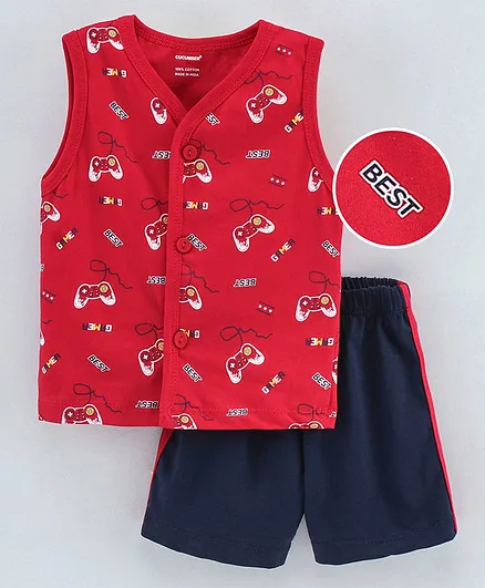 Cucumber Sleeveless Night Suit Gamer Print - Red