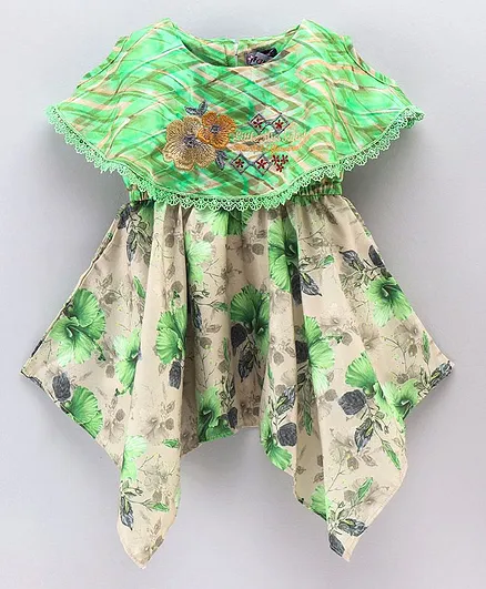 Enfnace Core Half Sleeves Floral Print Dress - Green