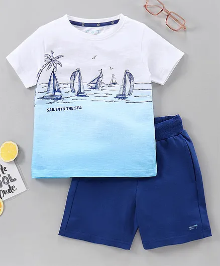 Ollington St. Half Sleeves Printed Tee and Shorts Set - Blue
