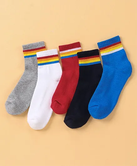 Pine Kids Ankle Length Knitted Socks Stripes Design Pack of 5 - Multicolour