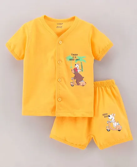 CUCUMBER Half Sleeves T-shirt and Shorts Night Suit Dog Print - Yellow