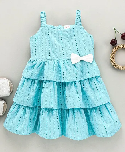 Babyhug 100% Cotton Singlet Schiffley Layered Frock - Blue