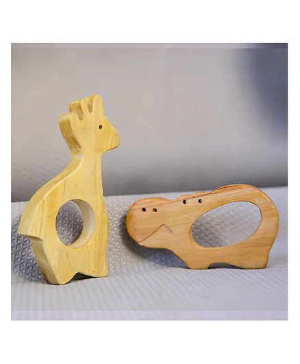 Taruh Kids Giraffe & Hippo Shaped Neem Teether - Brown