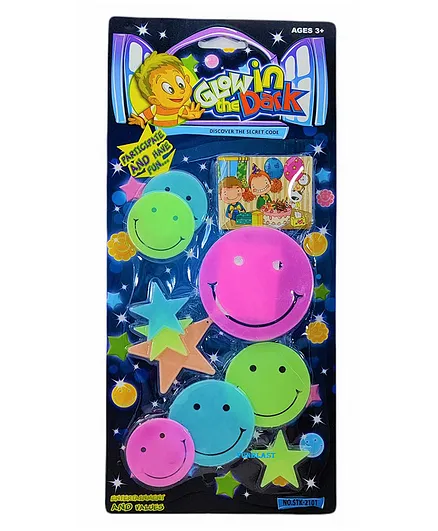 COMERCIO Glow in The Dark Fluorescent Smiley & Star Stickers - Multicolor