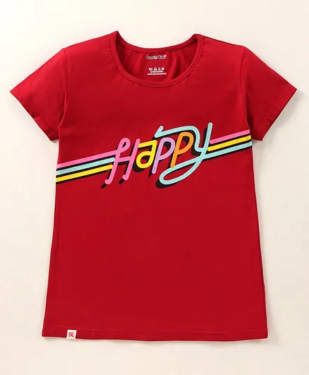 Sundae Kids Half Sleeves Top Happy Print - Maroon