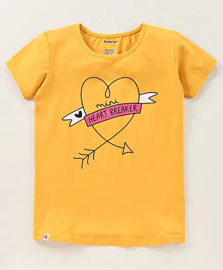 Sundae Kids Half Sleeves Top Heart Print - Yellow