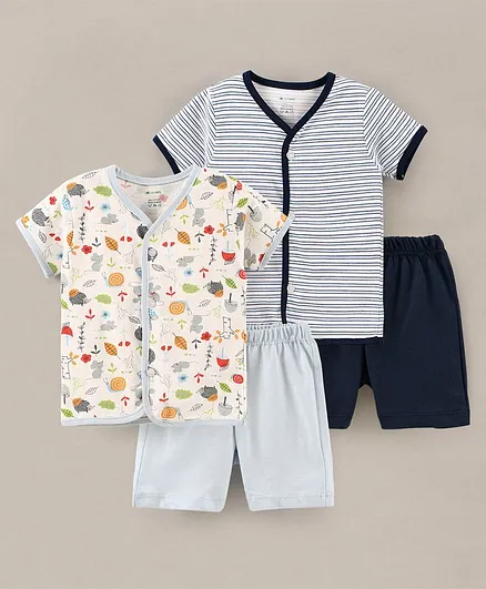 OHMS Half Sleeves Printed Vests with Shorts Sets Pack of 2 - Blue White