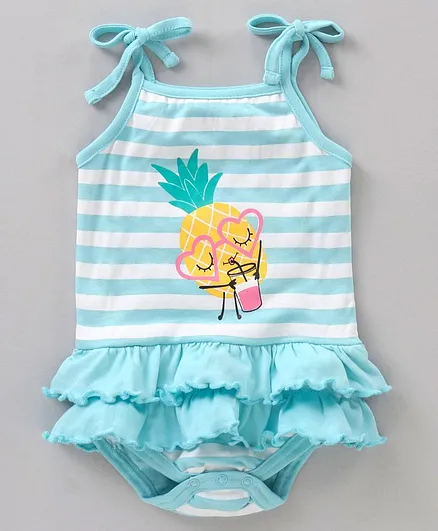 Babyhug 100% Cotton Sleeveless Onesie Stripes Print- Blue