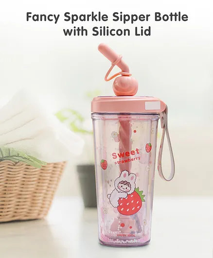 Fancy Sparkle Sipper Bottle With Silicon Lid Pink - 400 ml