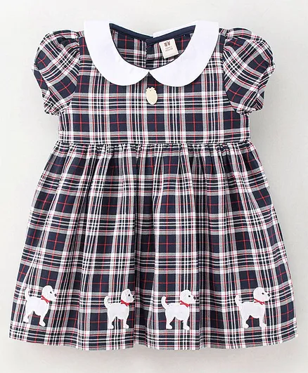 ToffyHouse Puffed Sleeves Frock Checks Print- Blue