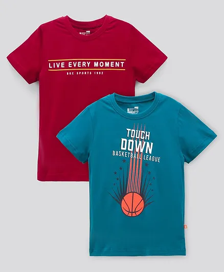 Proteens - Bodycare Half Sleeves T-Shirts Text Print Pack Of 2 - Red Blue