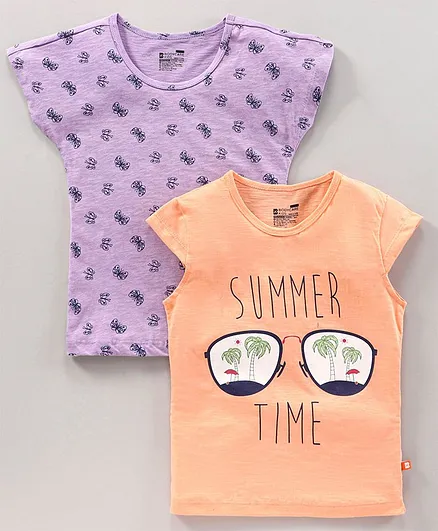 Proteens - Bodycare Short Sleeves Tops Multi Print Pack Of 2 - Peach Purple