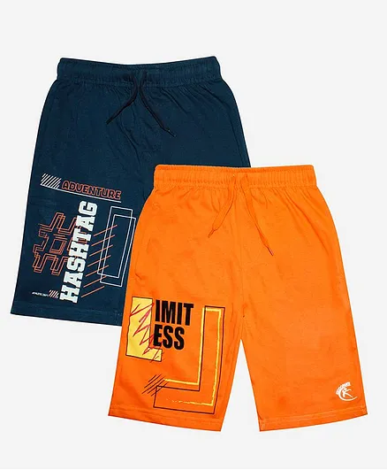 Kiddopanti Pack Of 2 Knee Length Printed Shorts - Navy Orange