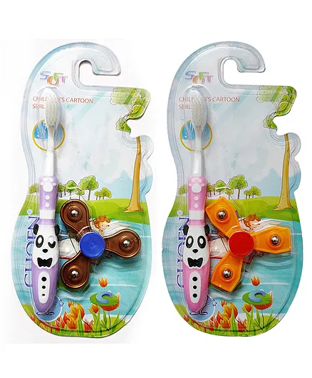 Yunicorn Max YMX 525 Soft Bristles Toothbrush With Spinner Toy Pack Of 2 (Color May Vary)