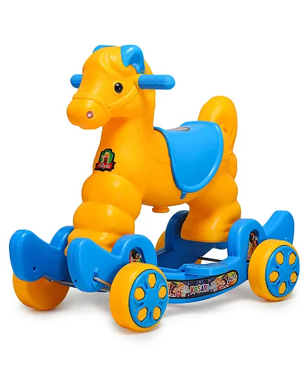 Webby 2 in 1 Horse Rocker Cum Ride On Toy - Yellow Blue
