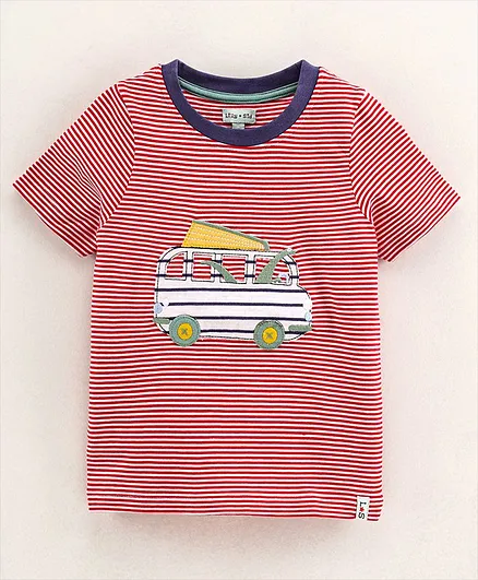 Lilly & Sid Half Sleeves Cotton Tshirt Stripes Print - Red