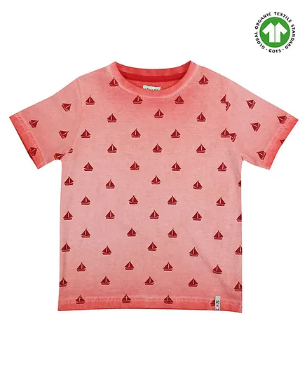 Lilly & Sid Half Sleeves T Shirts Boat Print - Orange