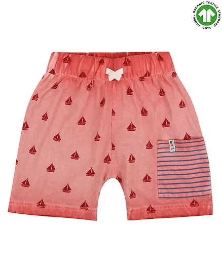 Lily + Sid Knee Length Shorts Boat Print - Pink