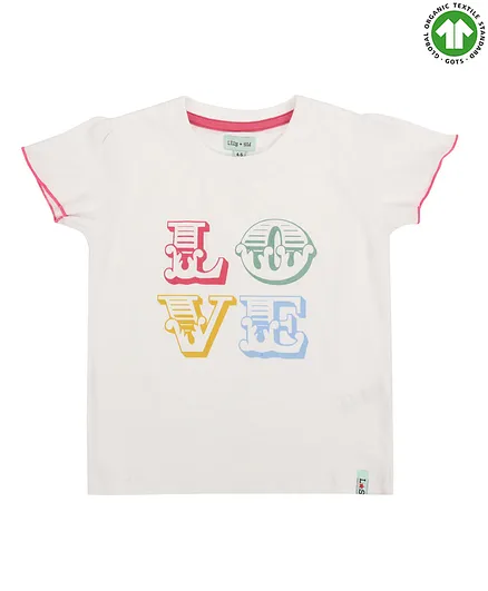 Lilly + Sid Half Sleeves T-Shirt Text Print - White