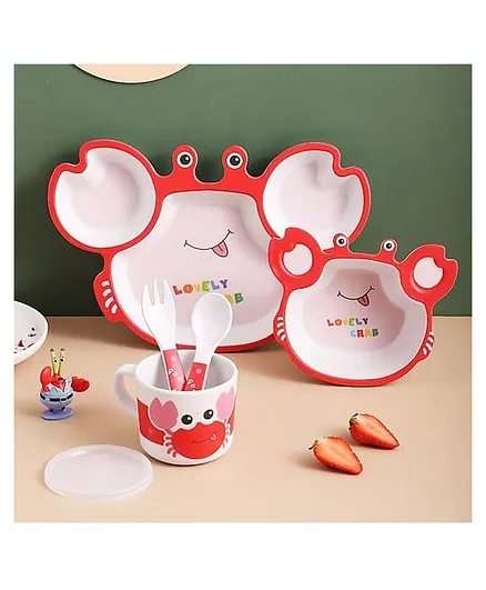 Earthism Eco-Friendly Bamboo Fibre Dinner Set of 5 Pieces Crab Print - Red White