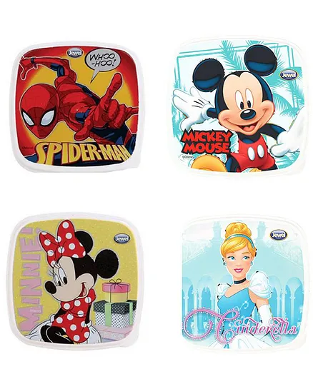 Jewel Cartoon Print Lunch Box with Spoon & Fork Pack of 4 - 500 ml each