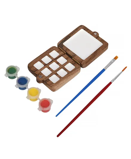 THE ENGRAVED STORE Mango Wood Colour Palette Box With 10 Pockets - Brown