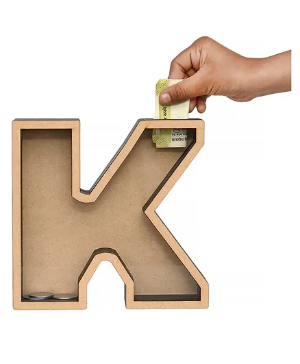 The Engraved Store Pick Your K Alphabet Wooden Piggy Bank - Brown