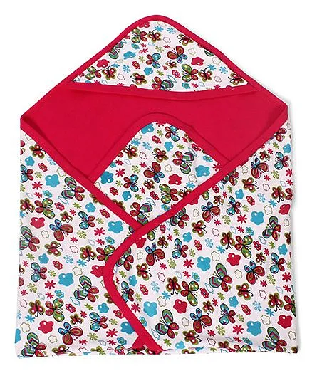Mee Mee Butterfly Print Hooded Wrapper - Pink