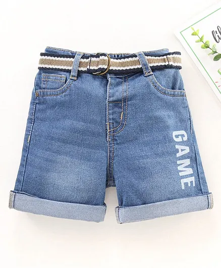 Babyhug Cotton Lycra Mid Thigh Length Denim Shorts Washed - Blue
