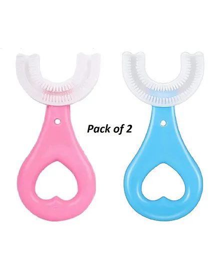 Enorme U Shaped Soft Manual Whitening Silicone Mouth Cleaning Toothbrush Pack of 2 - Multicolour