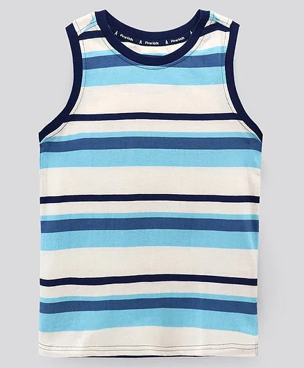 Pine Kids Sleeveless Bio Washed T-Shirt Stripes Print - Blue White