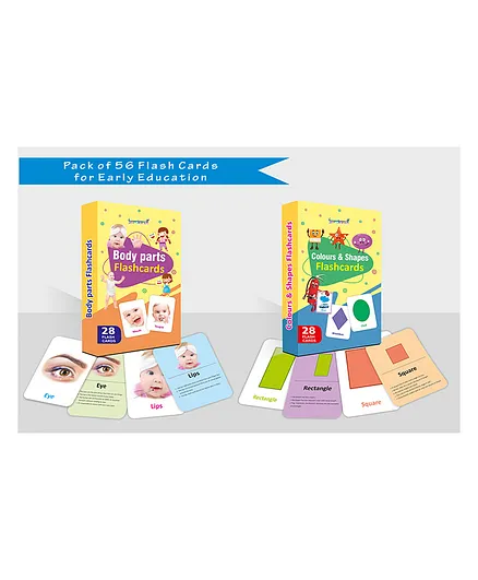 Gurukanth Body Parts and Colors & Shapes Flash Cards Pack of 2- 56 Cards
