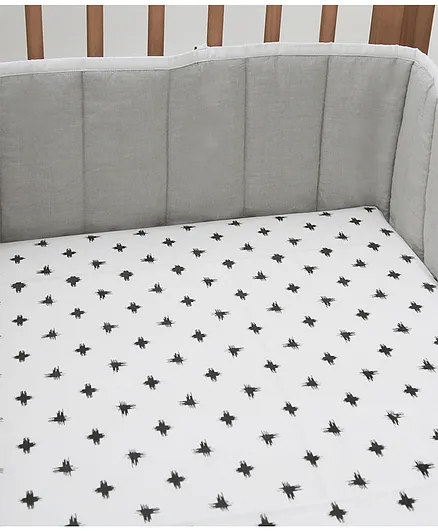 Oranges and Lemons Organic Printed Cot Sheet - White Black