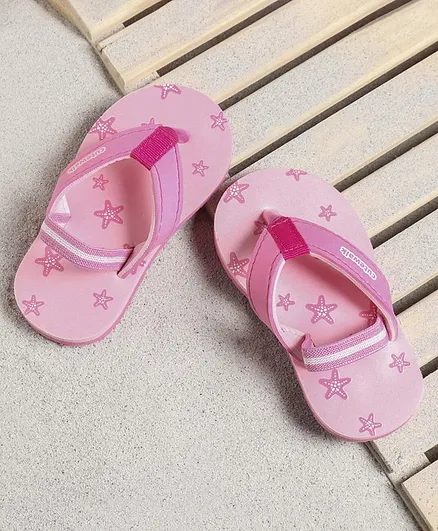 Cute Walk by Babyhug Flip Flops With Back Strap Star Fish Print - Light Pink